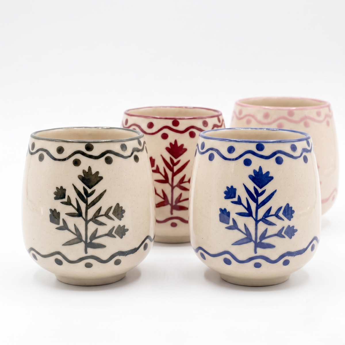 Green Drinking Cup | Hand-Painted Ceramic | 3 Inch | Set Of 2