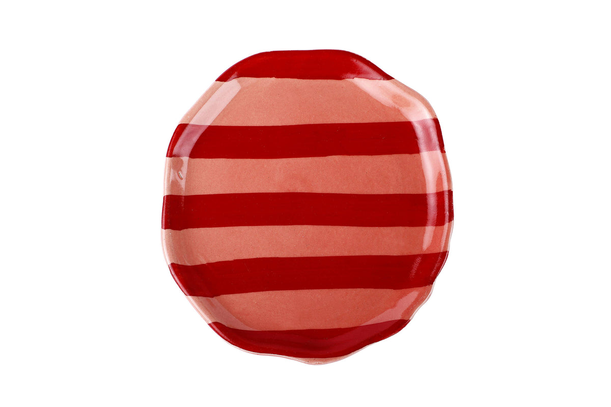 Pink & Red Stripe Plate | Hand-Painted Ceramic | 6.3 in - Casa Amarosa