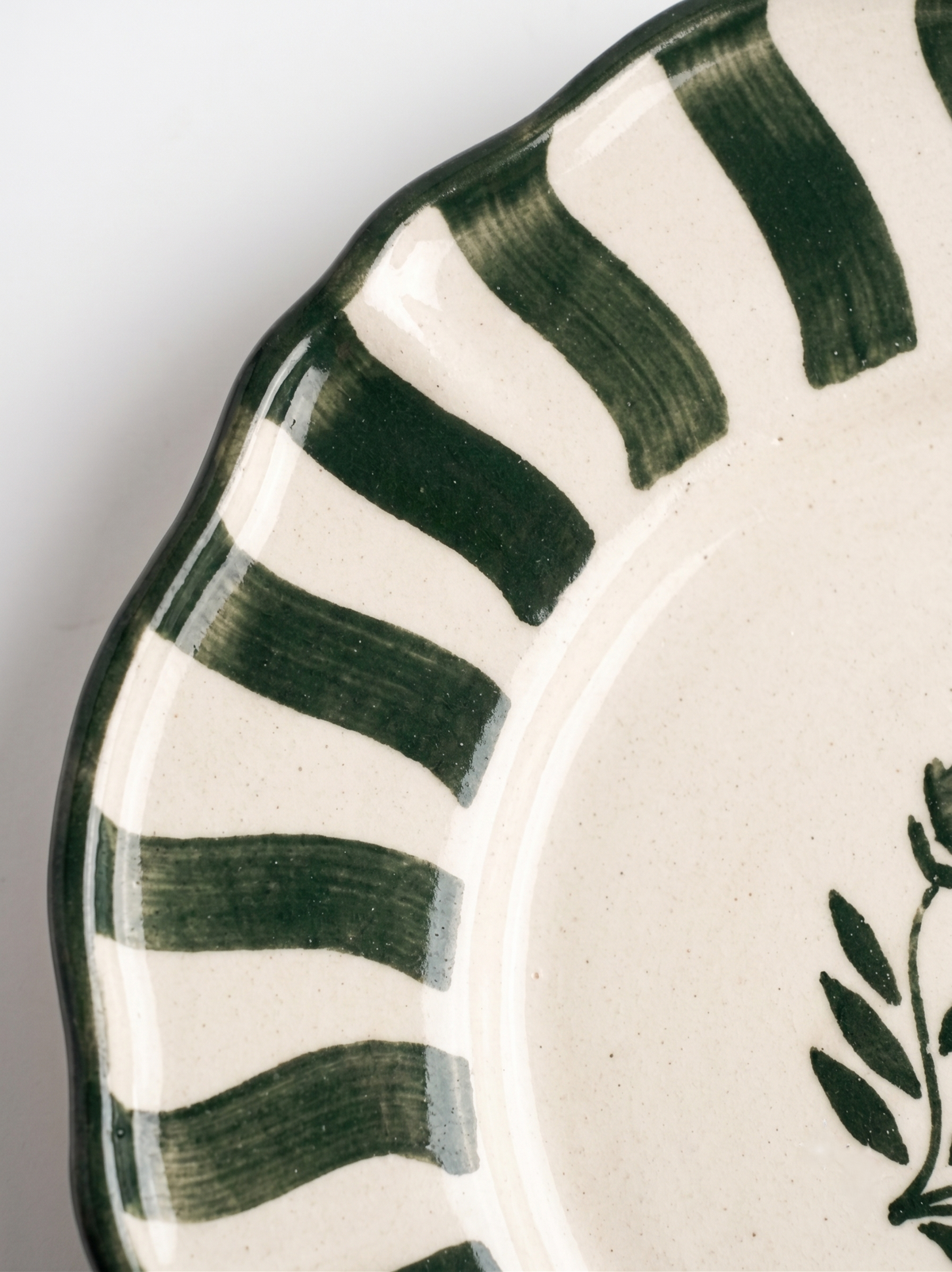 Striped Green Floral Dinner Plate | Hand-crafted Ceramic | Set Of 2