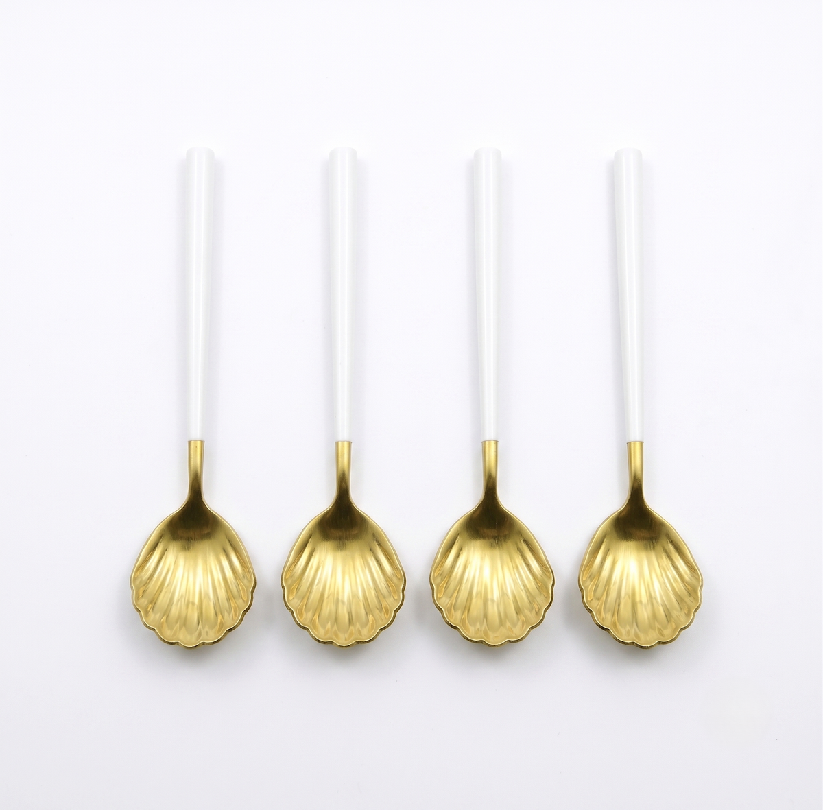 Shell Motif Spoon  | Stainless Steel | Enamel-Coated Handle | Set of 4