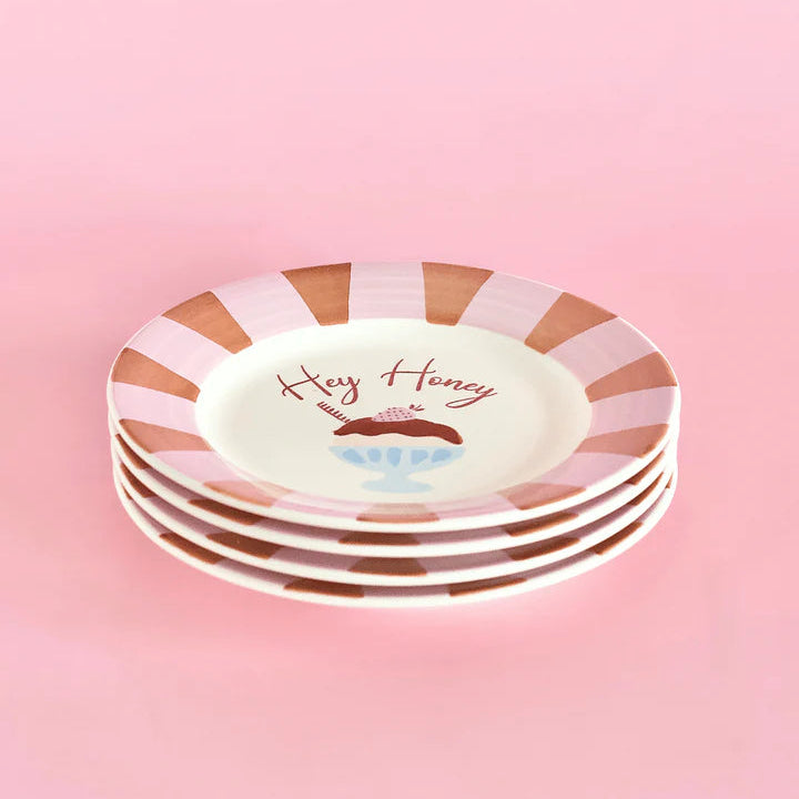 Hey Honey Handpainted Ceramic Dessert Plate - Set of 4 , 7 Inches