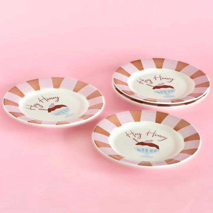 Hey Honey Handpainted Ceramic Dessert Plate - Set of 4 , 7 Inches