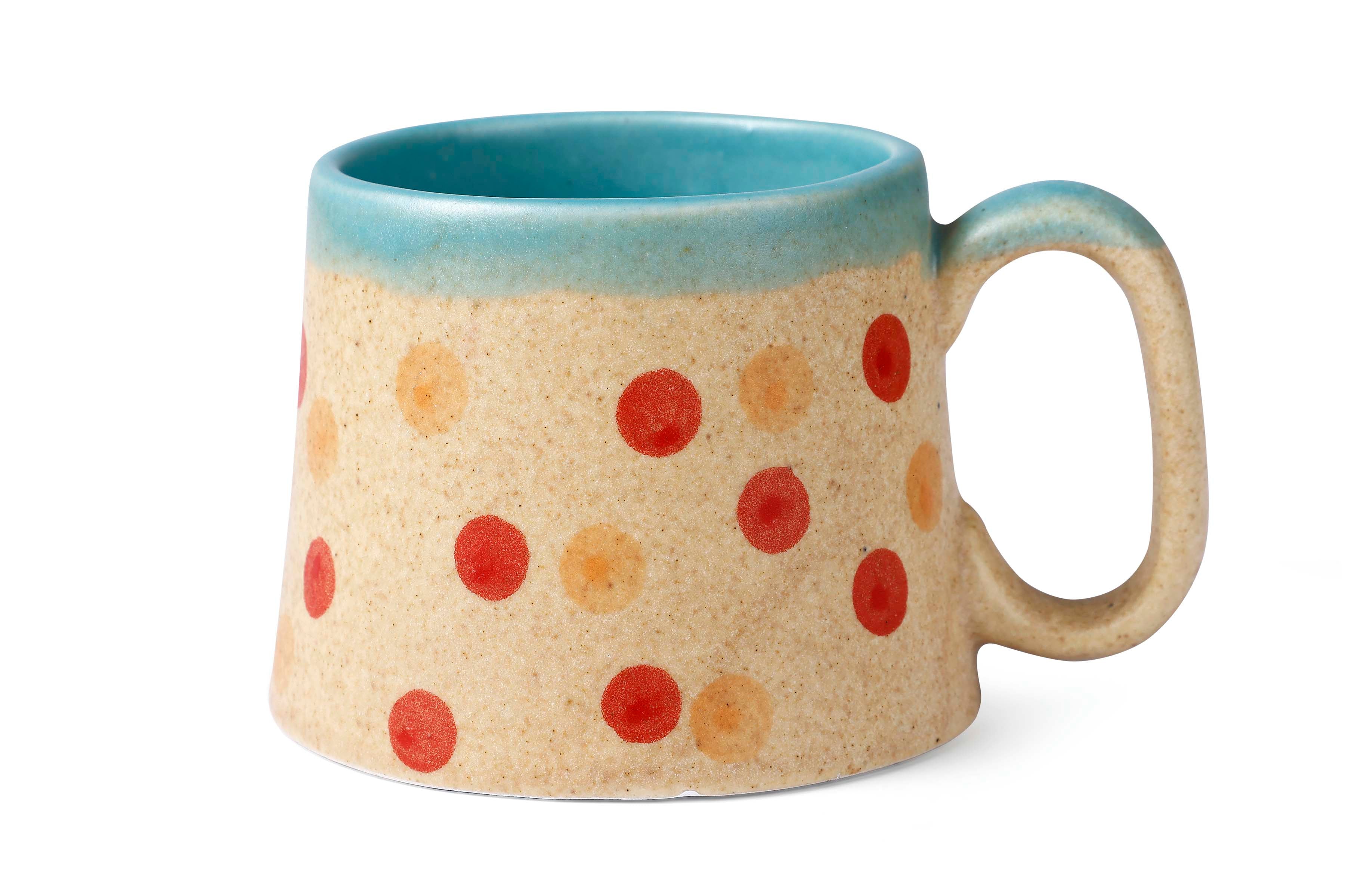 Polka Dot Ceramic Mug - Brown , 2.8 x 3 Inches - set of 4