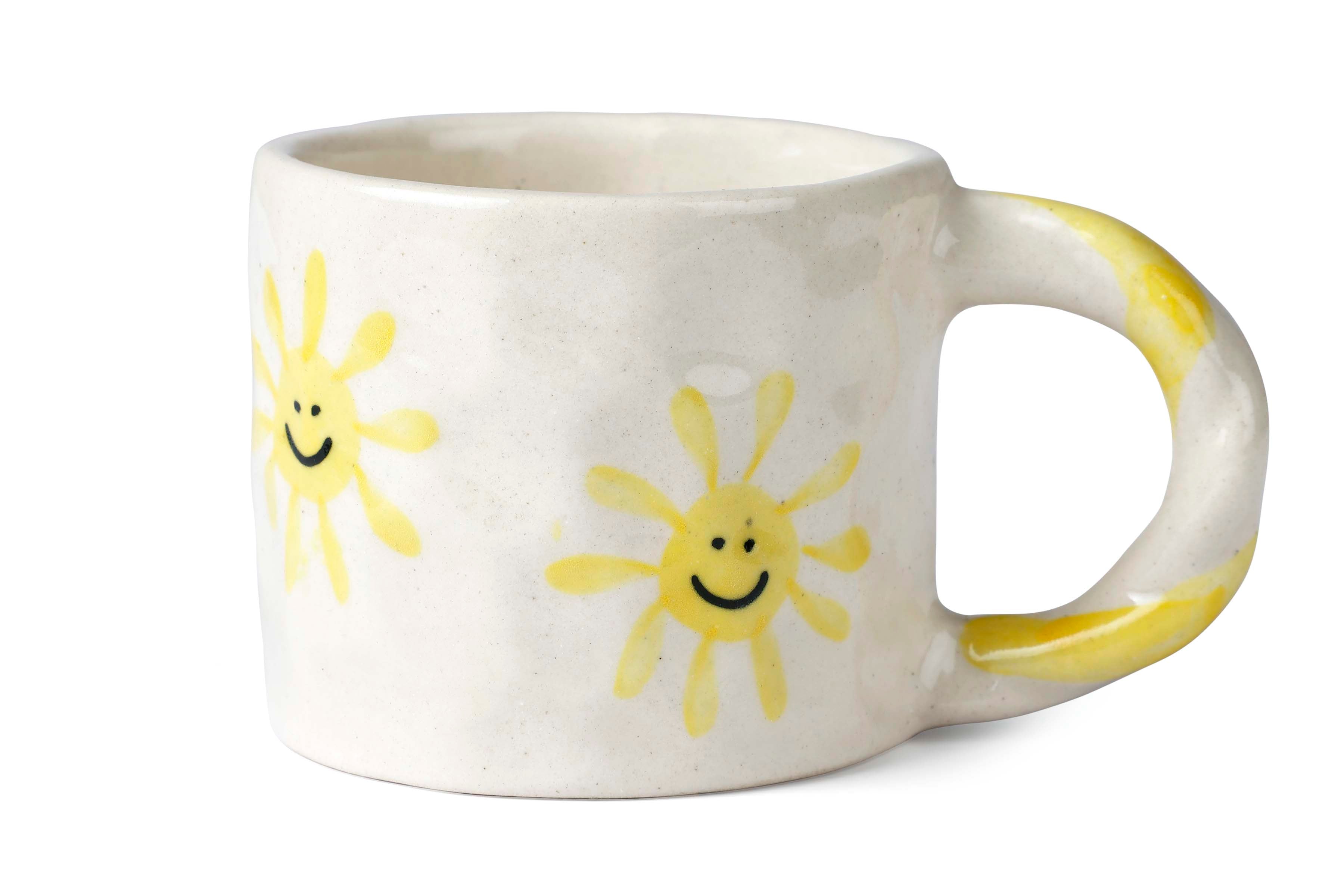 Handcrafted Yellow Sun Ceramic Mug - 2.5 x 3 Inches - Set of 4