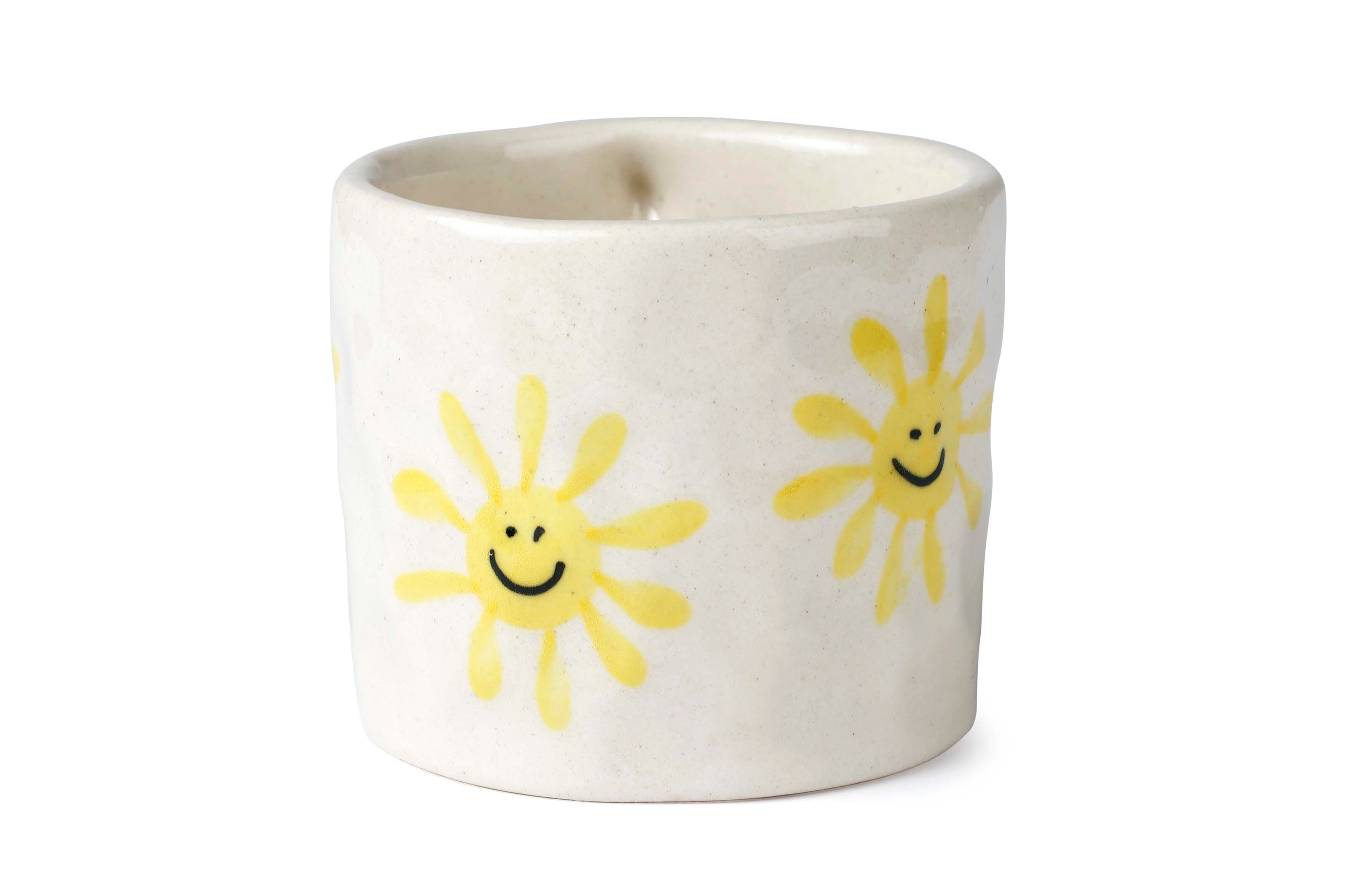 Handcrafted Yellow Sun Ceramic Mug - 2.5 x 3 Inches - Set of 4