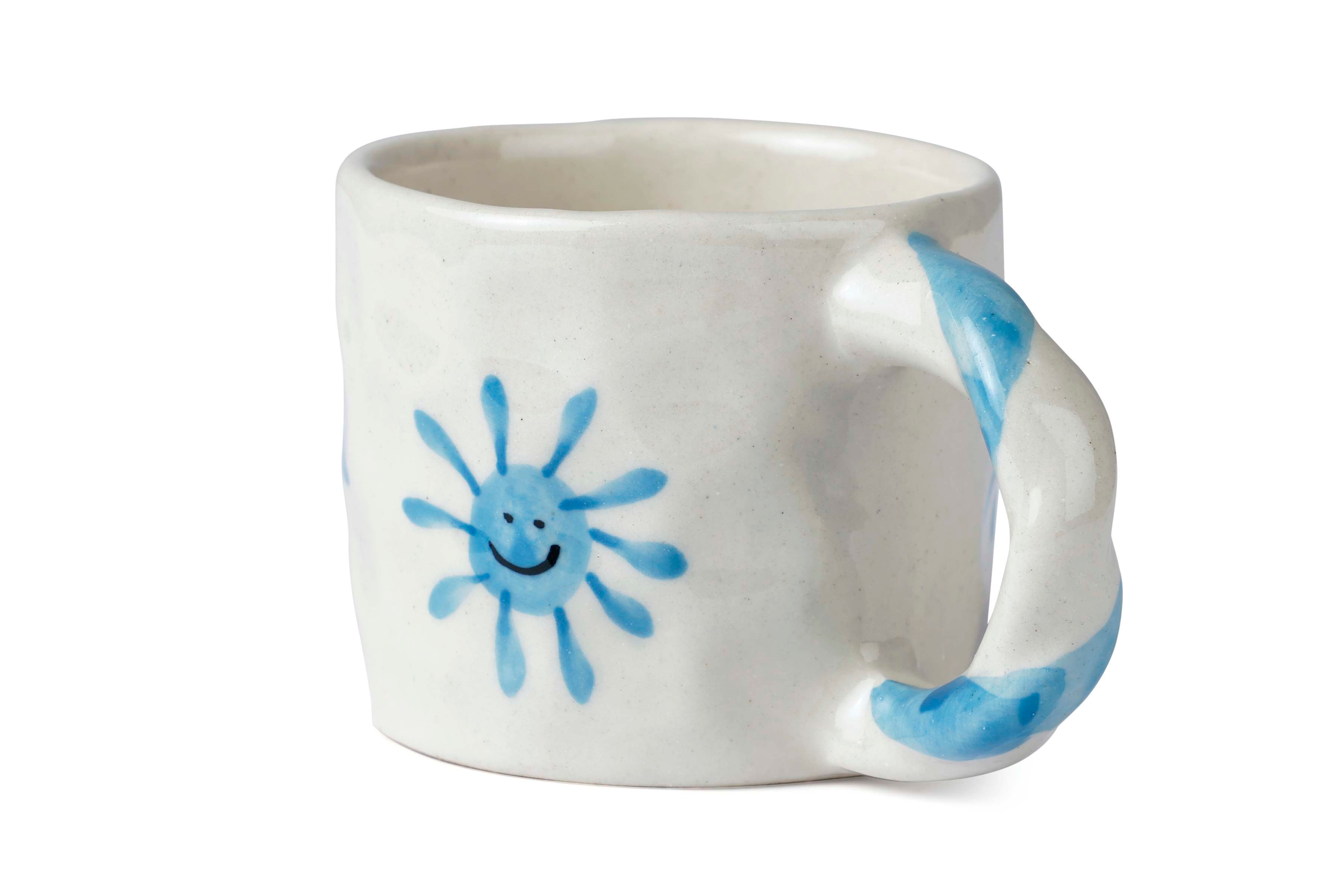 Handcrafted Blue Sun Ceramic Mug - 2.5 x 3 Inches - Set of 4