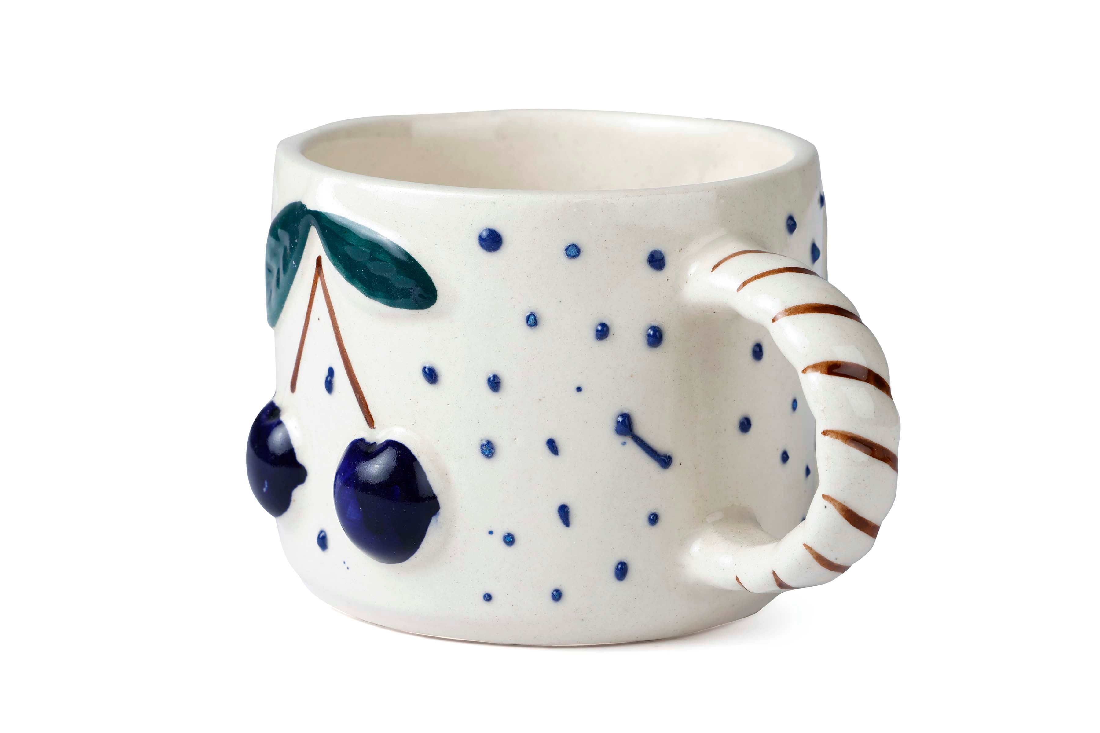 Cherry Pop Ceramic Mug - Blue , 3 x 4 Inches - Set of 4