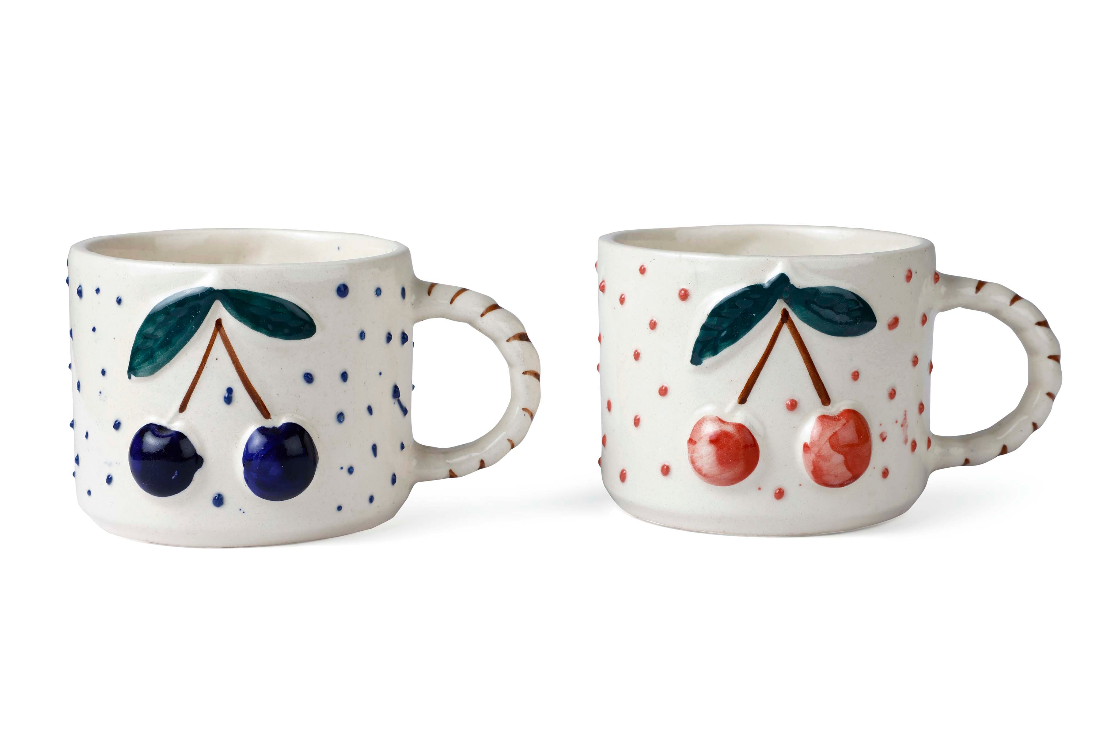 Cherry Pop Ceramic Mug - Blue , 3 x 4 Inches - Set of 4