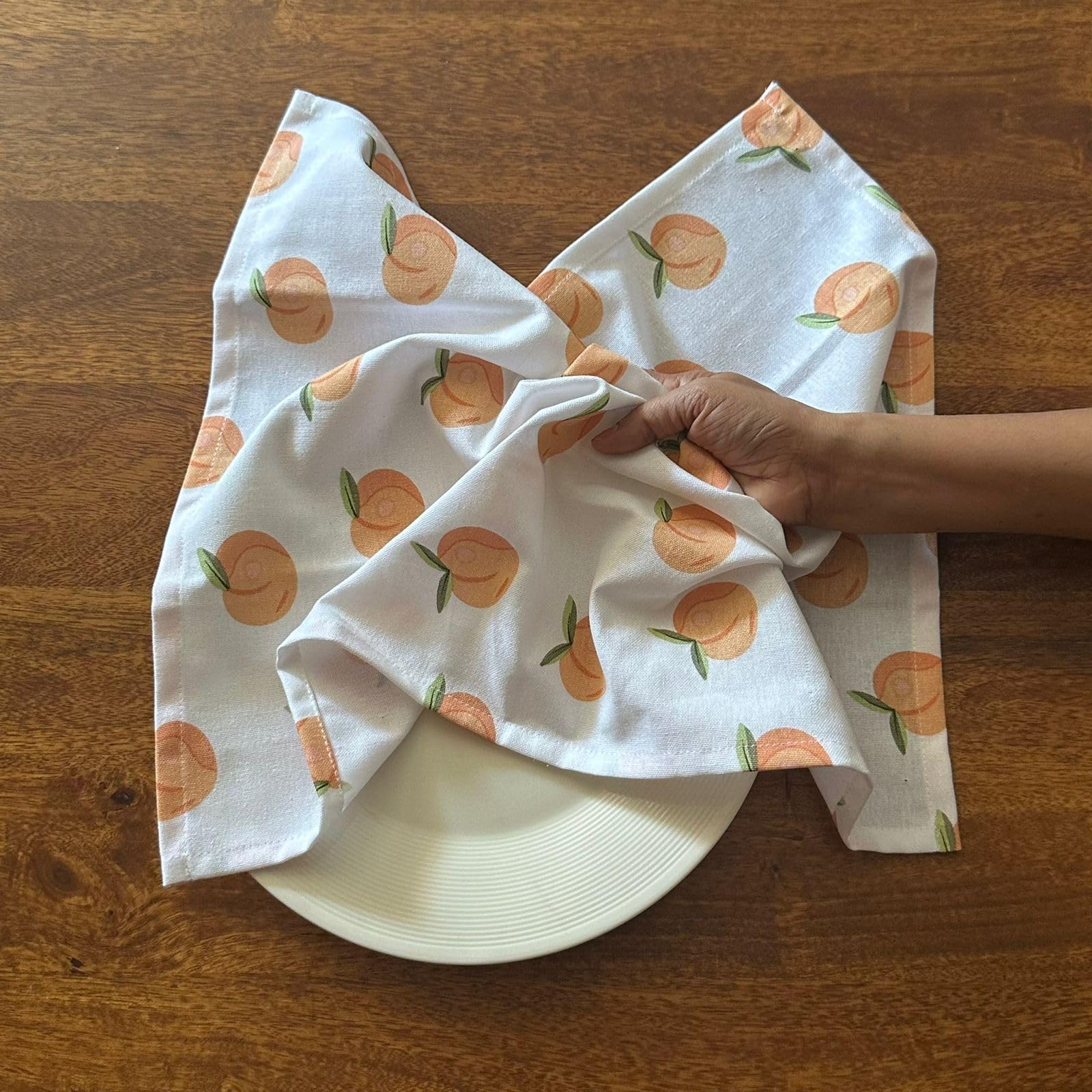 Peach, Pink Checks & Stripe Print Cotton Kitchen Towels , Set of 3 - 15x23 Inches
