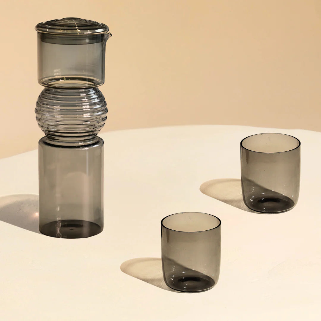 Slate Grey Coil Glass Carafe , 9.25 x 3 Inches