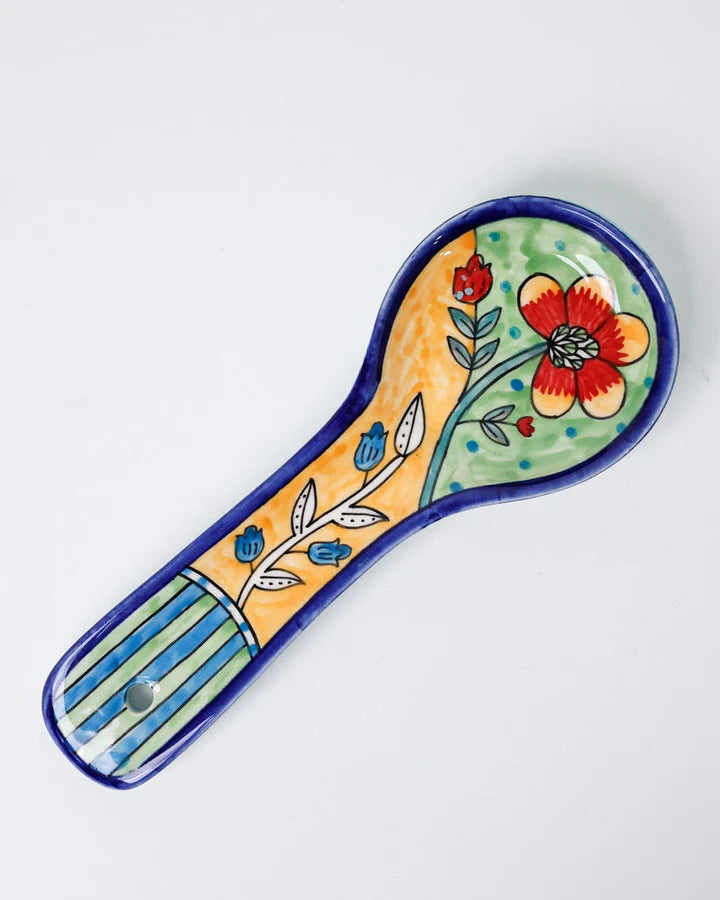 Perch Handpainted Ceramic Spoon Rest - Multi , 9.84 x 3.75 x 1.18 Inches (Set of 2)
