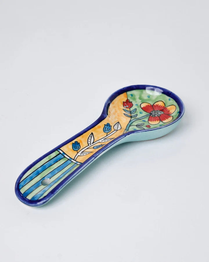 Perch Handpainted Ceramic Spoon Rest - Multi , 9.84 x 3.75 x 1.18 Inches (Set of 2)