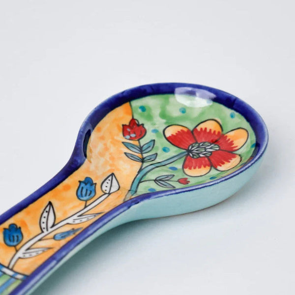 Perch Handpainted Ceramic Spoon Rest - Multi , 9.84 x 3.75 x 1.18 Inches (Set of 2)