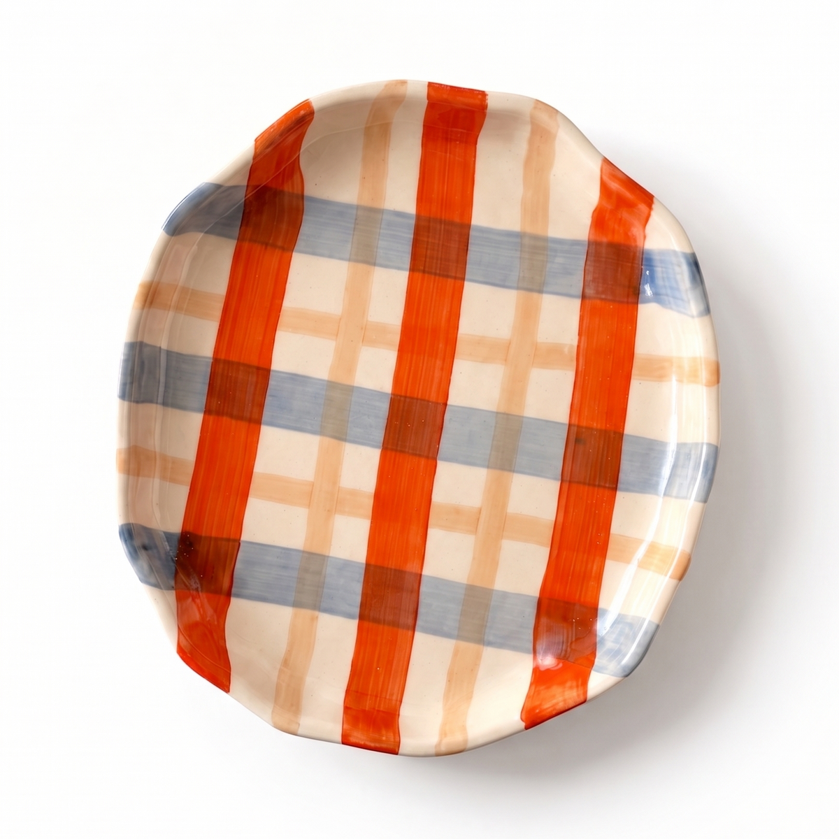 Warm Plaid Check Plate | Hand-Painted Ceramic | 7in