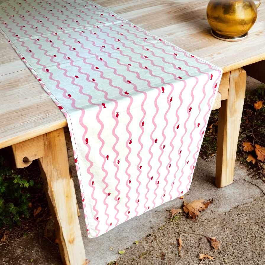 Ripple Runner Table Runner | Block Print Cotton | 17x76.5"