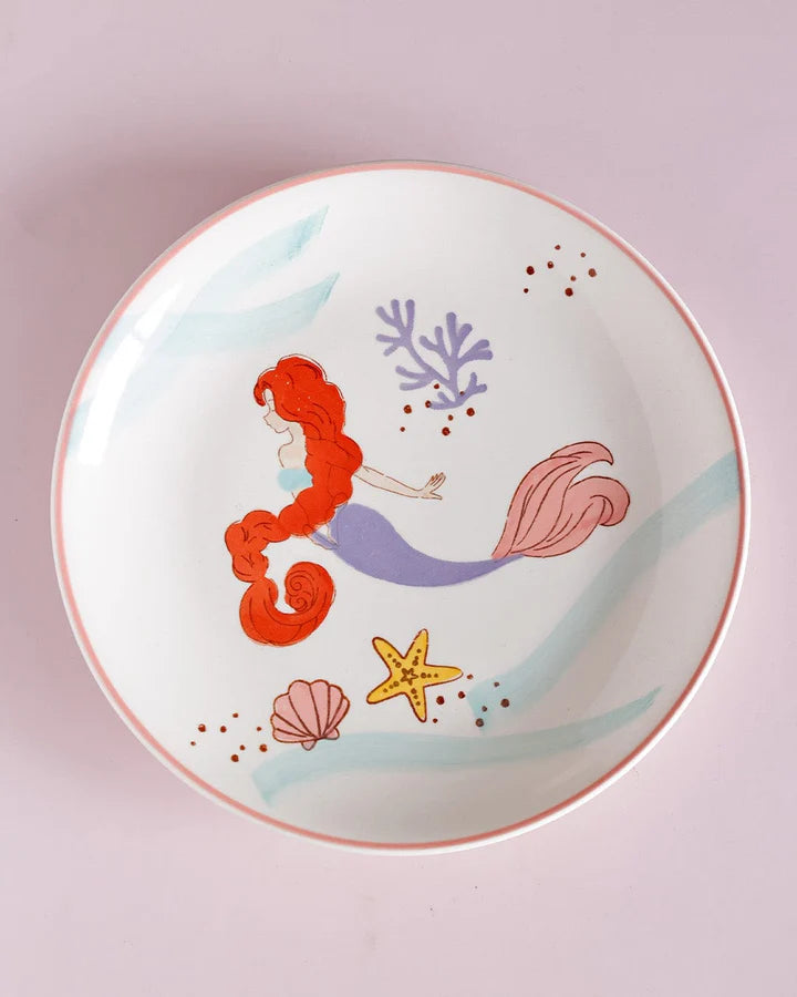 Mermaid Handpainted Ceramic Plate - 7.90 x 7.90 x 1 Inches , Set of 4