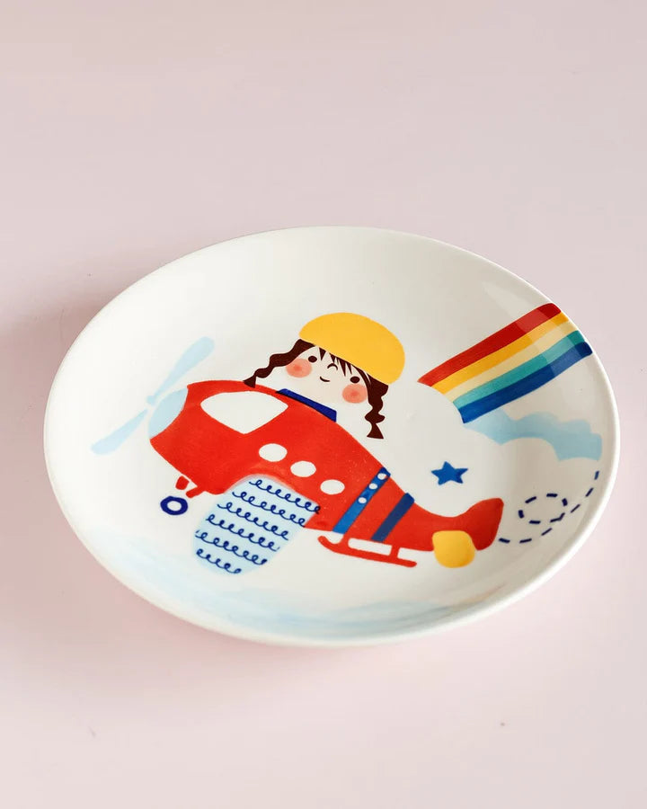 Pilot Handpainted Ceramic Plate - 7.90 x 7.90 x 1 Inches , (Set of 4)