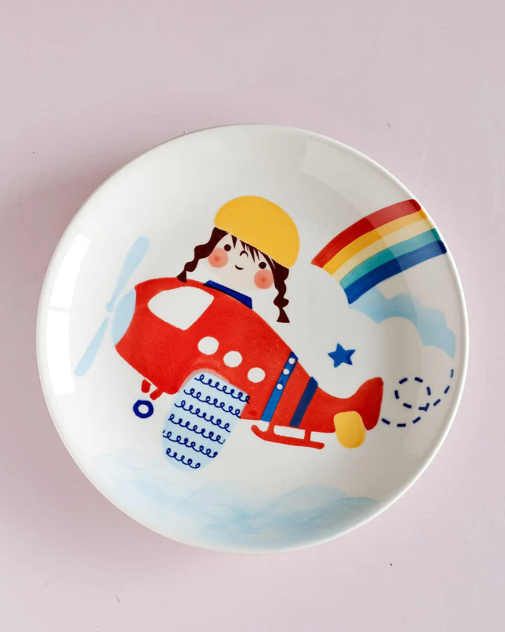 Pilot Handpainted Ceramic Plate - 7.90 x 7.90 x 1 Inches , (Set of 4)