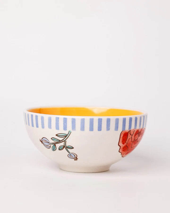 Stripe And Stem Handpainted Ceramic Bowl - 5.90 x 2.75 Inches , 16oz (Set of 2)