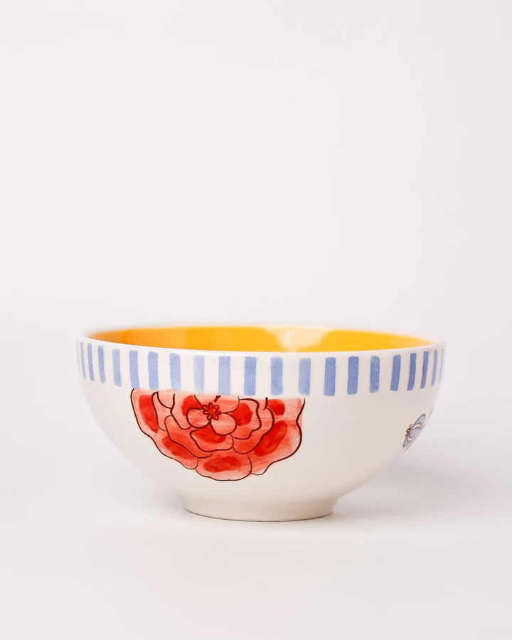 Stripe And Stem Handpainted Ceramic Bowl - 5.90 x 2.75 Inches , 16oz (Set of 2)