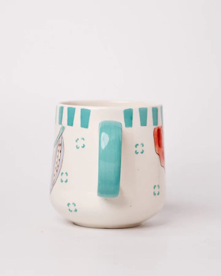 Stripe And Stem Handpainted Ceramic Coffee Mug - 4.72 x 3.15 x 3.54 Inches , 10 oz (Set of 4)