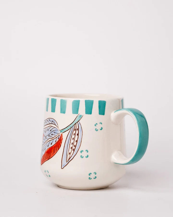 Stripe And Stem Handpainted Ceramic Coffee Mug - 4.72 x 3.15 x 3.54 Inches , 10 oz (Set of 4)