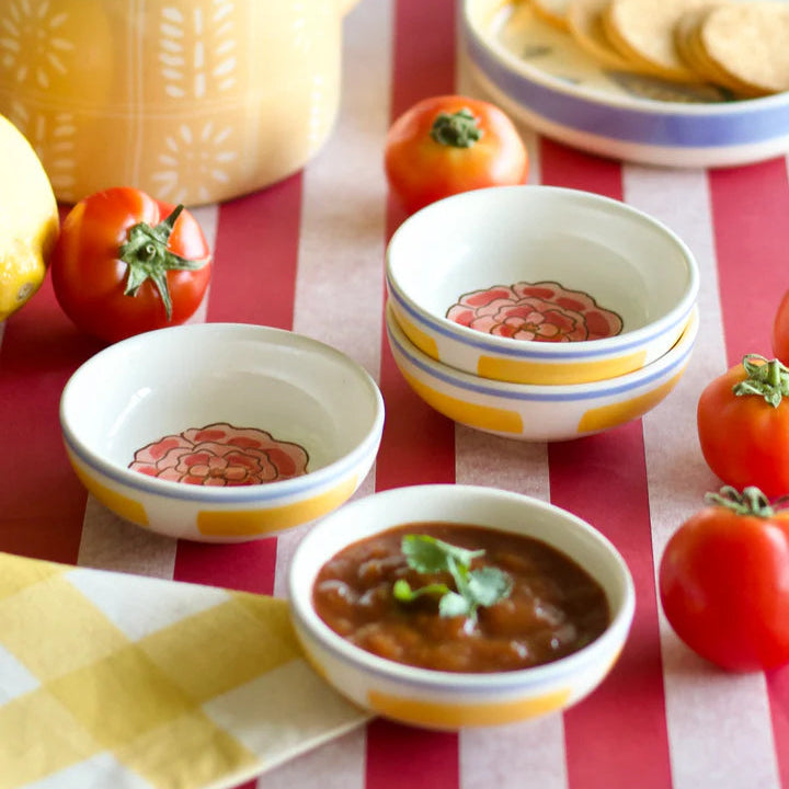 Stripe & Stem Handpainted Ceramic Nut Bowl - Set of 4 , 3.5 x 1 Inches