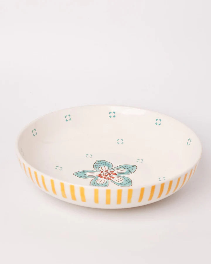 Stripe And Stem Handpainted Ceramic Pasta Bowl , 8.25 x 1.95 Inches , 23 oz