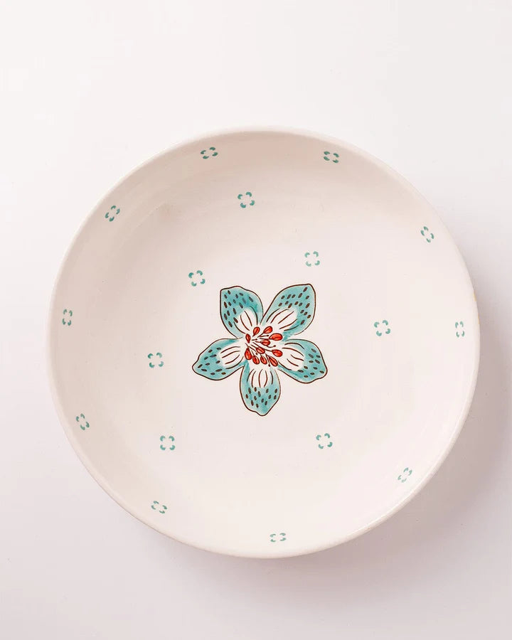 Stripe And Stem Handpainted Ceramic Pasta Bowl , 8.25 x 1.95 Inches , 23 oz