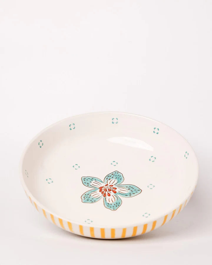 Stripe And Stem Handpainted Ceramic Pasta Bowl , 8.25 x 1.95 Inches , 23 oz