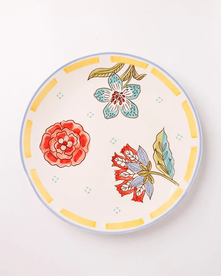 Stripe And Stem Handpainted Ceramic Round Platter , 10 x 1.18 Inches (Set of 2)