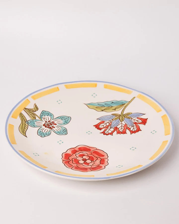 Stripe And Stem Handpainted Ceramic Round Platter , 10 x 1.18 Inches (Set of 2)