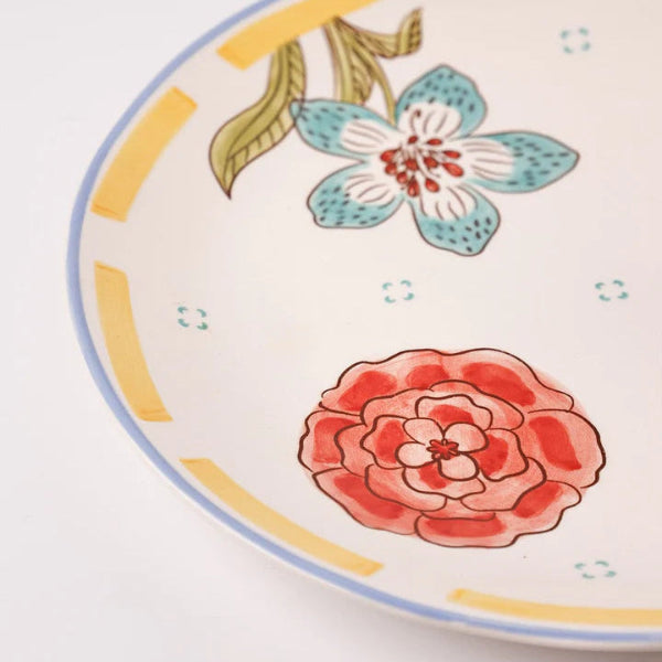 Stripe And Stem Handpainted Ceramic Round Platter , 10 x 1.18 Inches (Set of 2)