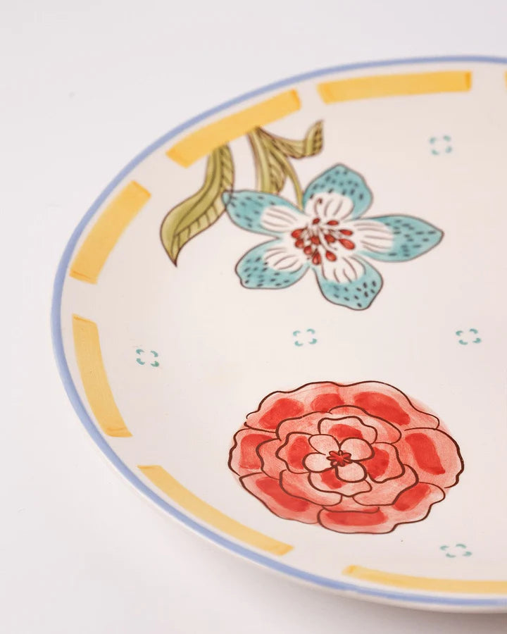 Stripe And Stem Handpainted Ceramic Round Platter , 10 x 1.18 Inches (Set of 2)