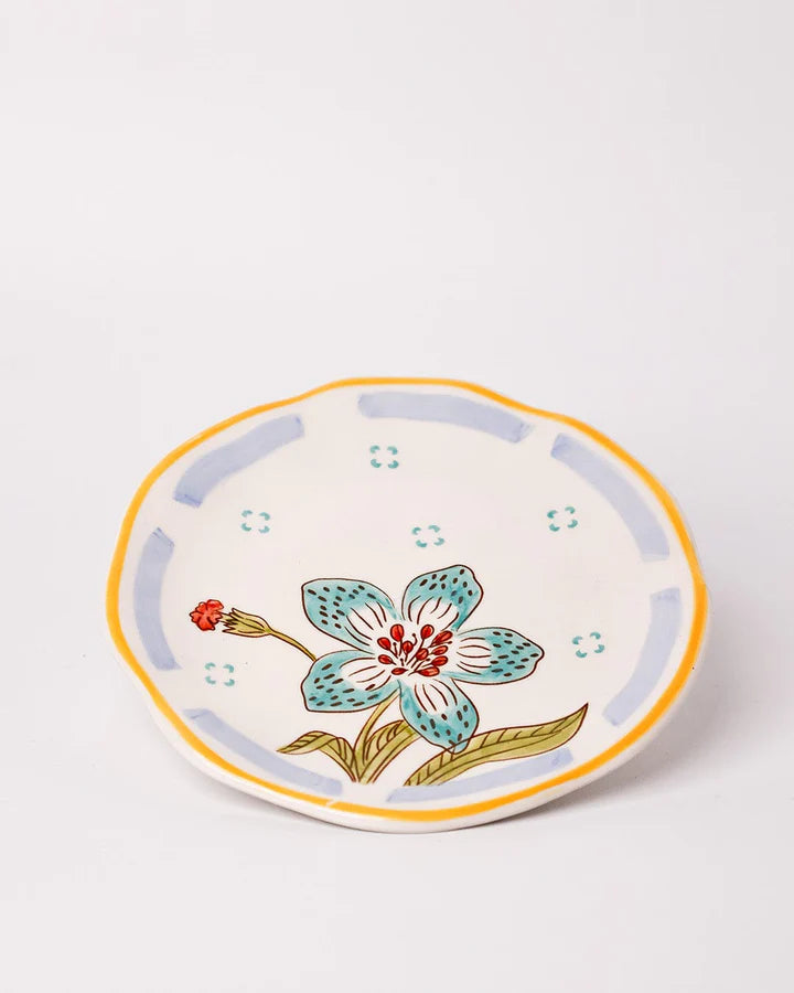 Stripe And Stem Handpainted Ceramic Snack Plate - 6.30 x 1.18 Inches (Set of 2)