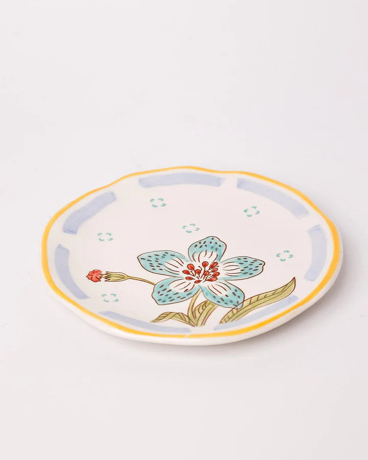 Stripe And Stem Handpainted Ceramic Snack Plate - 6.30 x 1.18 Inches (Set of 2)