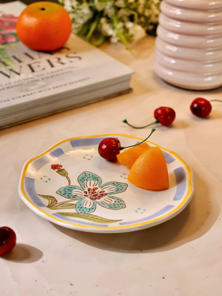 Stripe And Stem Handpainted Ceramic Snack Plate - 6.30 x 1.18 Inches (Set of 2)