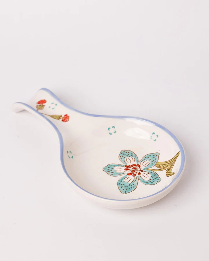 Stripe And Stem Handpainted Ceramic Spoon Rest - 8.85 x 4.72 x 1.18 Inches (Set of 2)