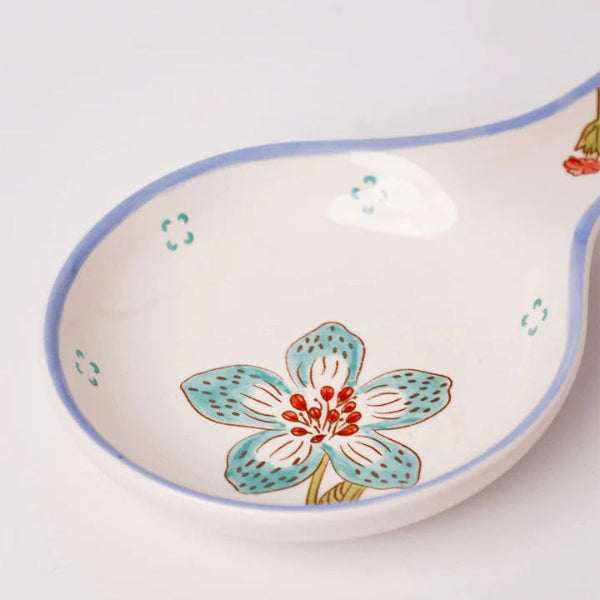 Stripe And Stem Handpainted Ceramic Spoon Rest - 8.85 x 4.72 x 1.18 Inches (Set of 2)