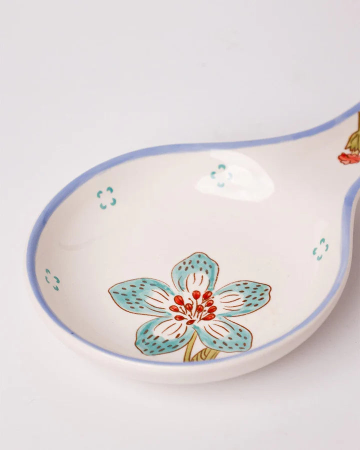 Stripe And Stem Handpainted Ceramic Spoon Rest - 8.85 x 4.72 x 1.18 Inches (Set of 2)