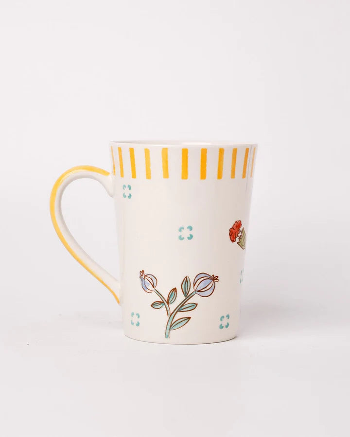 Stripe And Stem Tall Handpainted Ceramic Coffee Mug - 4.72 x 3.35 x 4.34 Inches , 12 oz (Set of 4)