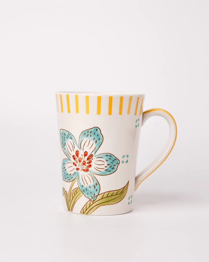 Stripe And Stem Tall Handpainted Ceramic Coffee Mug - 4.72 x 3.35 x 4.34 Inches , 12 oz (Set of 4)