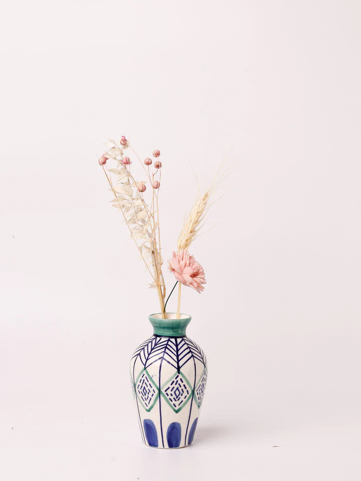 Verde Handpainted Dark Blue Ceramic Mini Vase - 2.25 x 4 Inches (Set of 2)