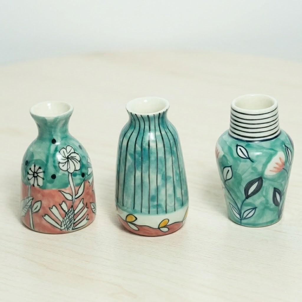 Garden Palette Mini Vases , Set of 3 - 2x4.5 Inches