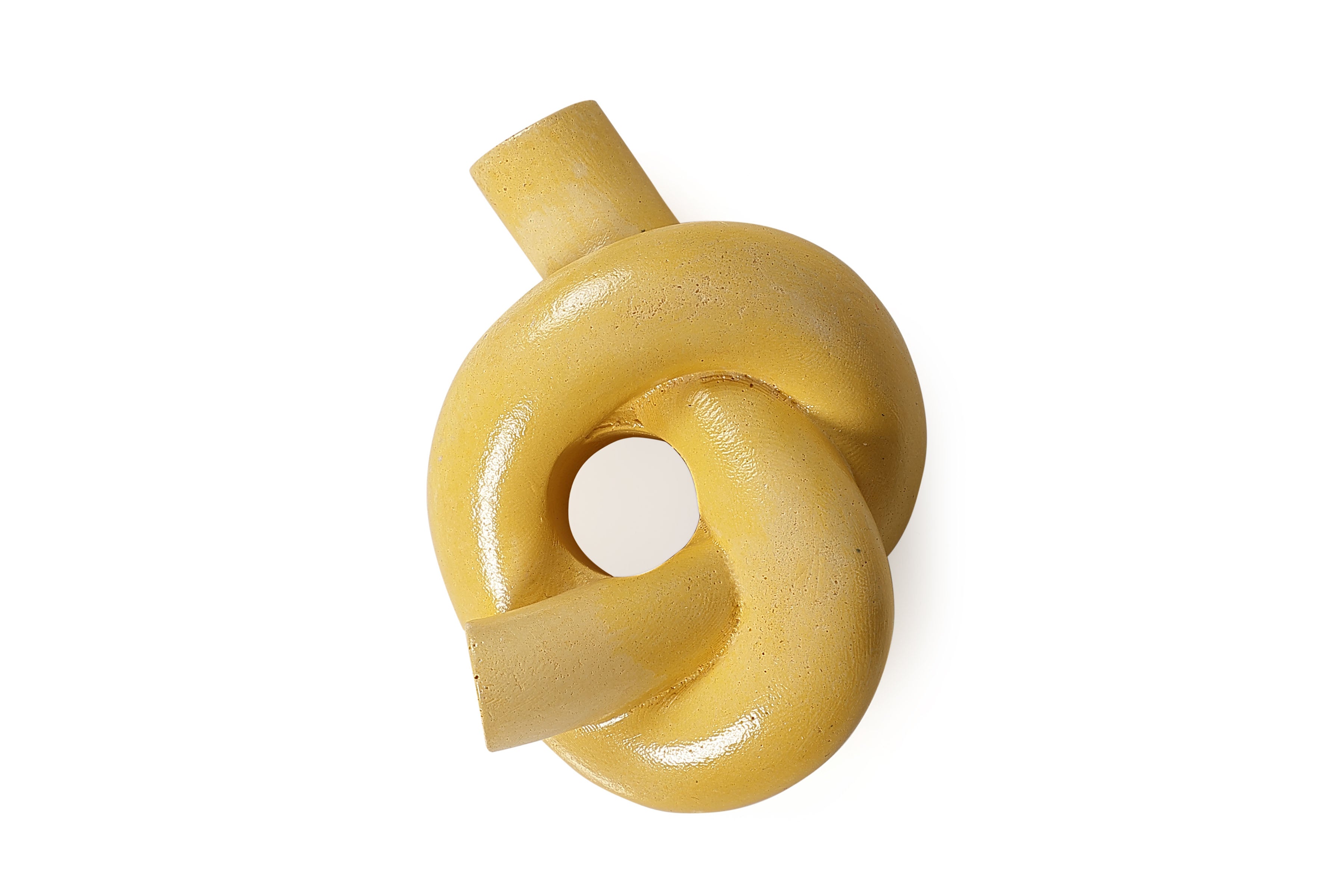 Nordic Style Knot Concrete Candle Holder - Mustard Yellow 3.2x4.5 Inch