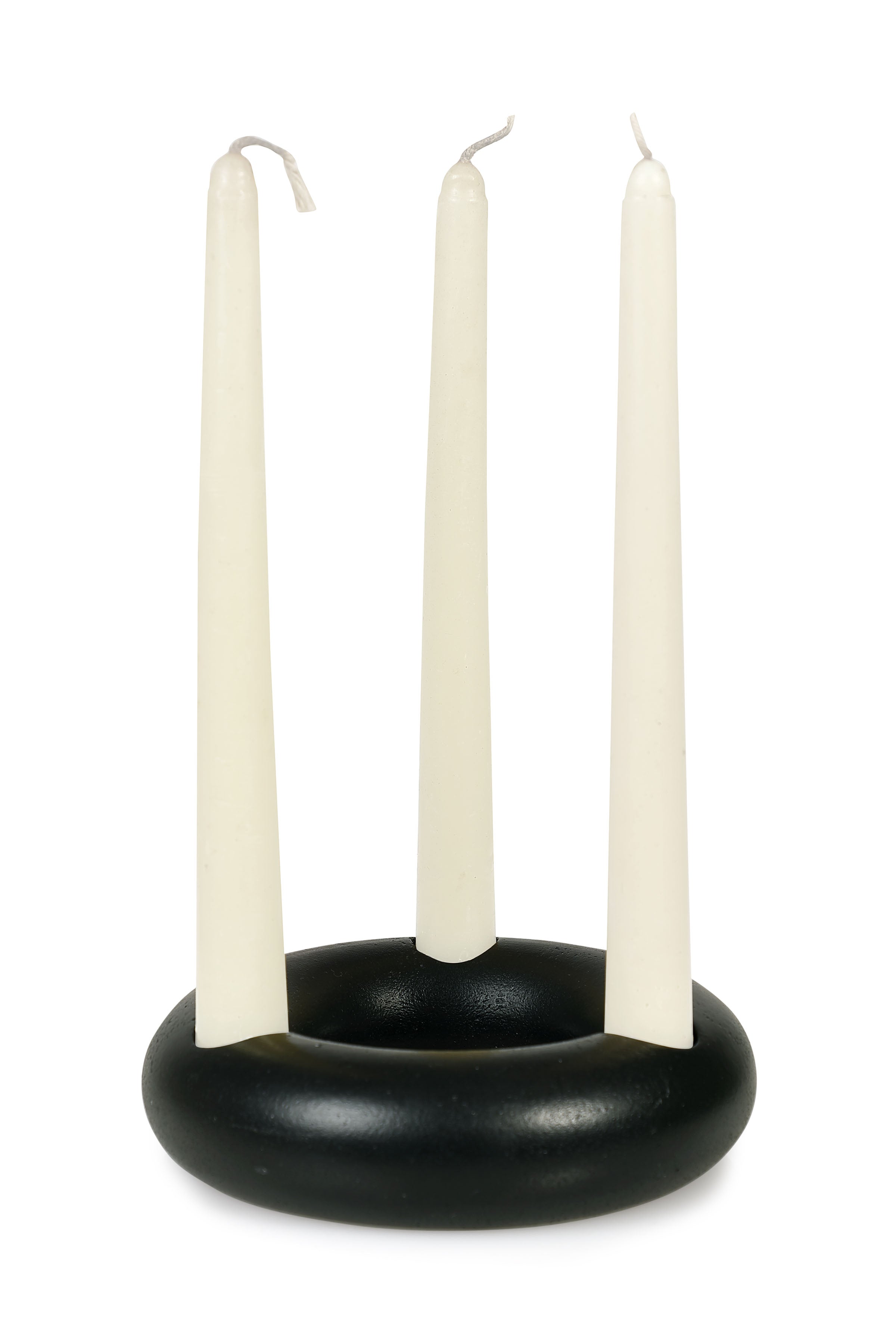 Nordic Donut Style Concrete Candle Holder - Black (Set of 2)