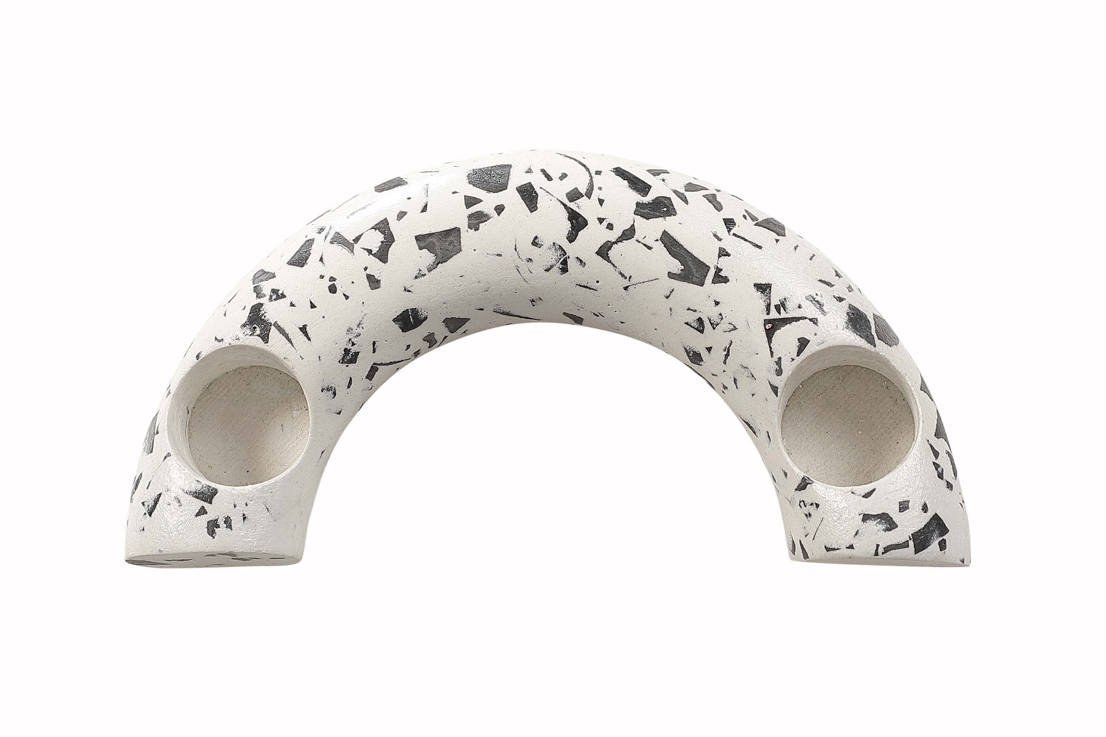 Terrazzo C Shaped Concrete Candle holder-  Black & White 5.5x3 Inch (Set of 2)