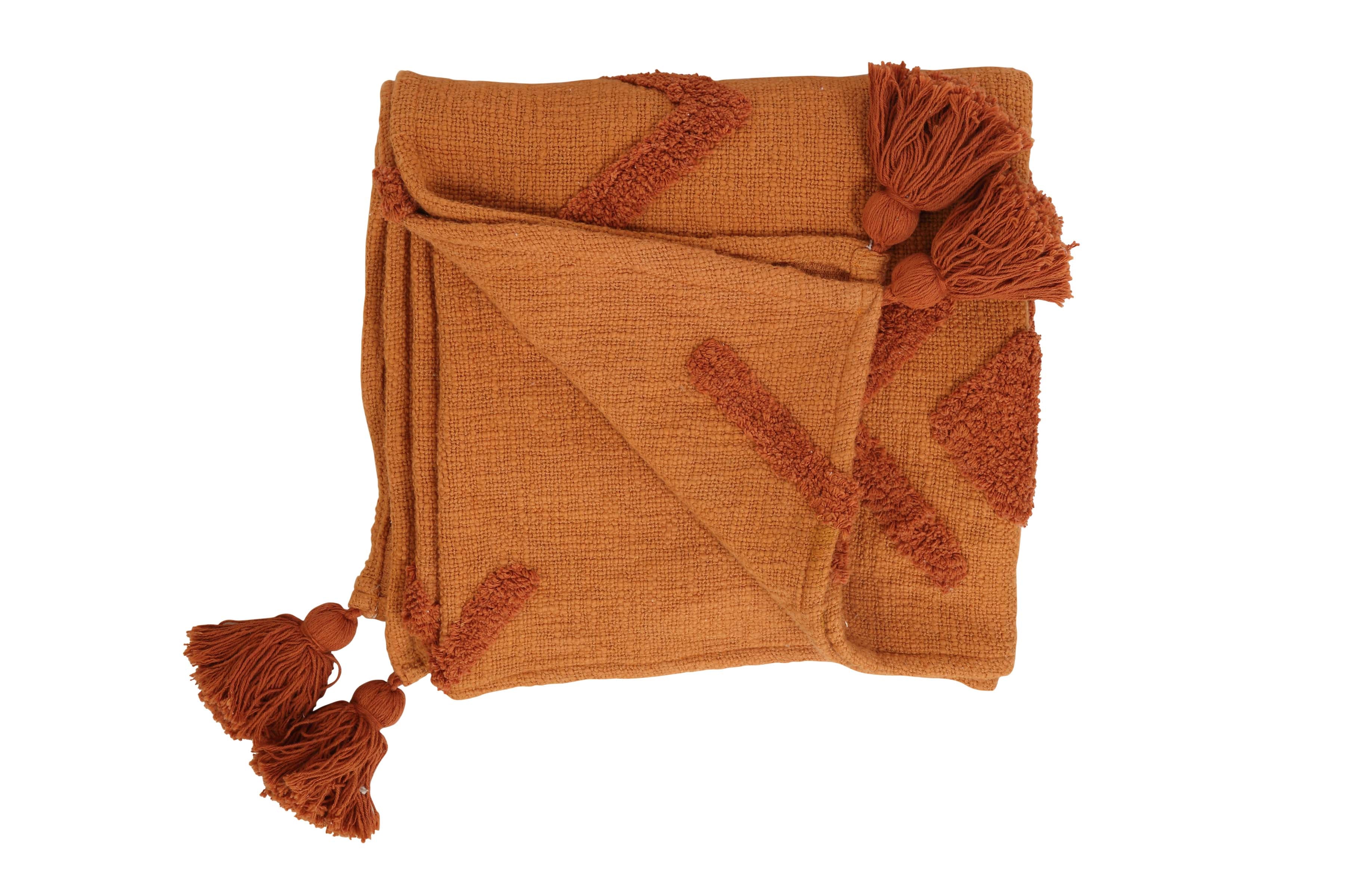 Handmade Boho Throw Blanket, Rust, 50x60 Inch