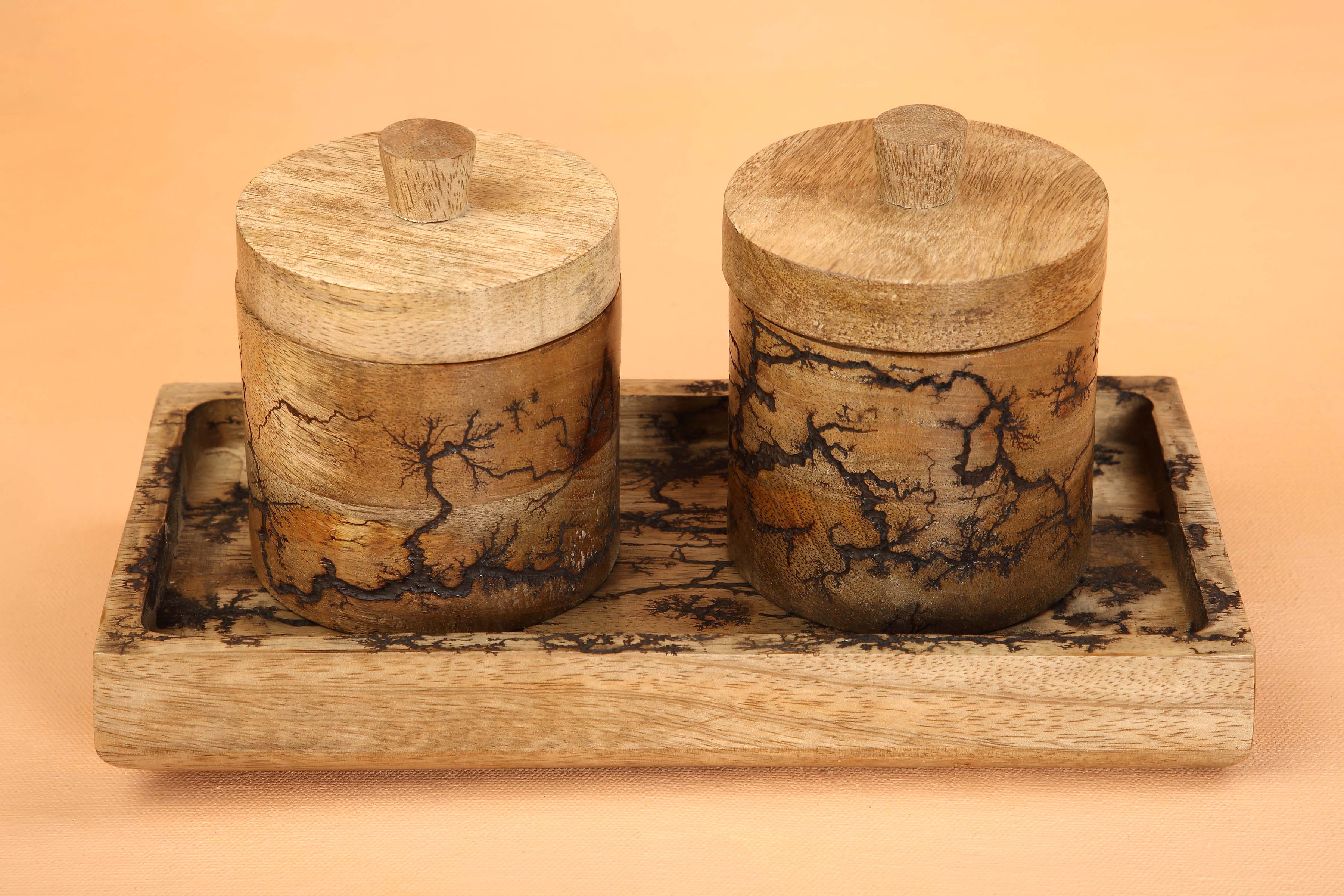 Handmade Wood Spice Jars with Tray Fall