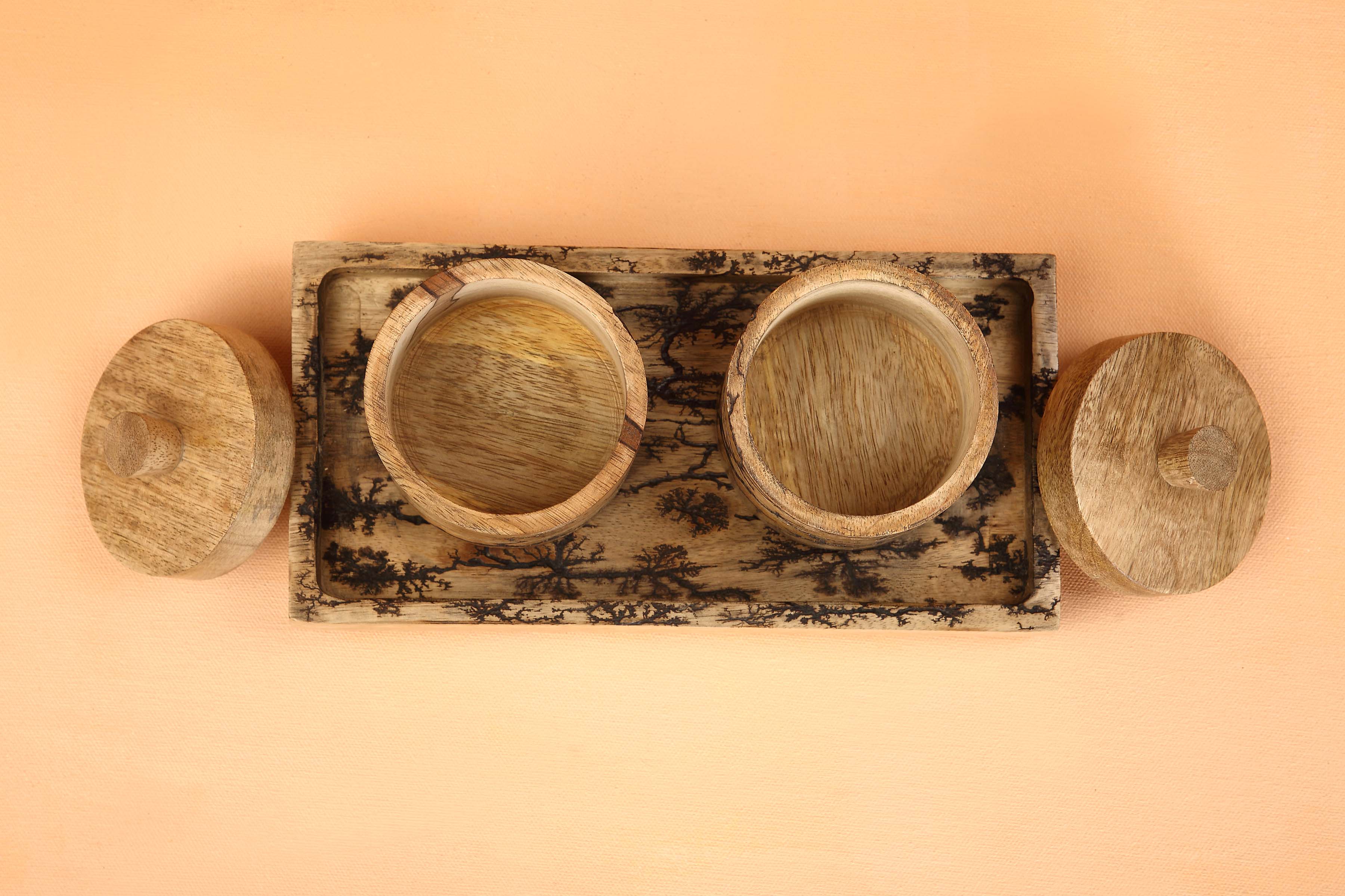 Casa Amarosa Handmade Wood Spice Jars with Tray _ Fall